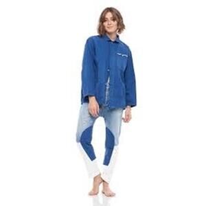 Sandrine Rose Not Yours Cut Away Collar Shirt in Indigo Blue - L